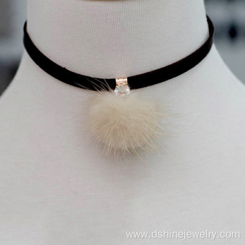 Pom Pom Leather Choker Necklace Statement Choker Necklace